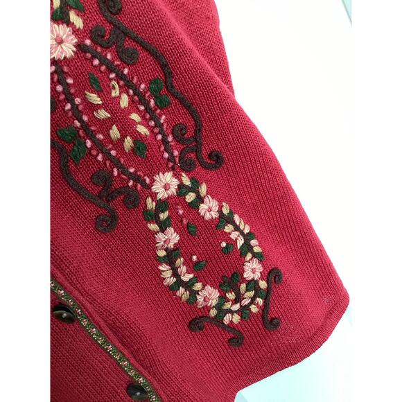 I.V.Y Collectibles Women's Hand Embroidered Sweater Vest Garnet Red Size XL - Picture 4 of 10
